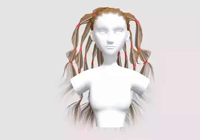Long Pigtails Hairstyle  3D model