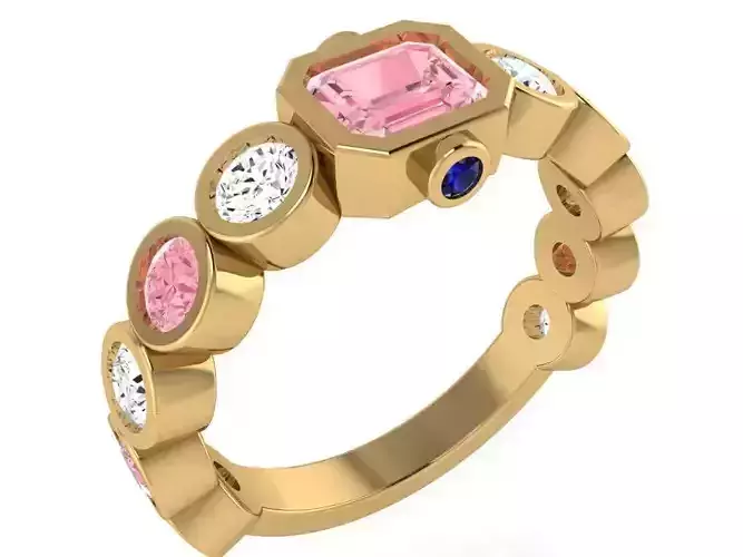 Emerald And Round Cut Diamond Ring 0573