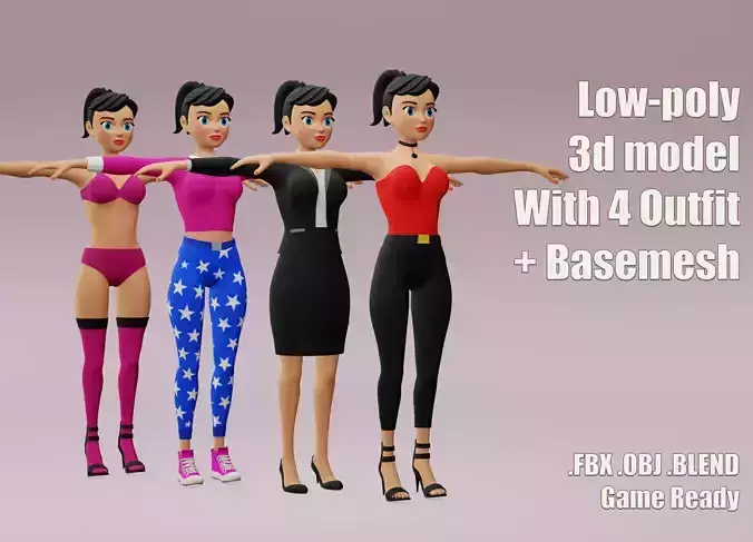 Female cartoon character with 4 outfit