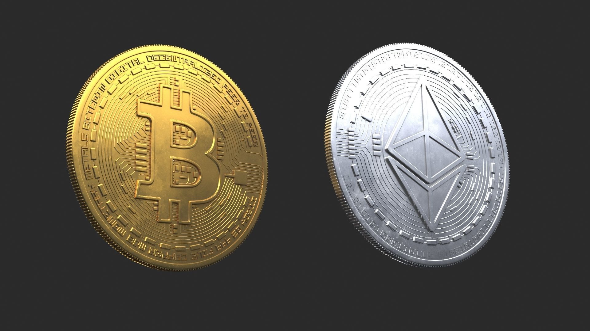 Bitcoin and Ethereum Coins 3D model_6
