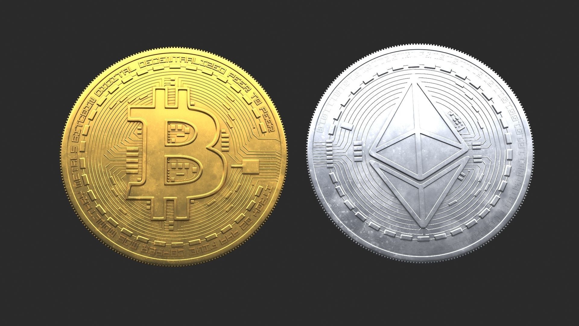 Bitcoin and Ethereum Coins 3D model_5