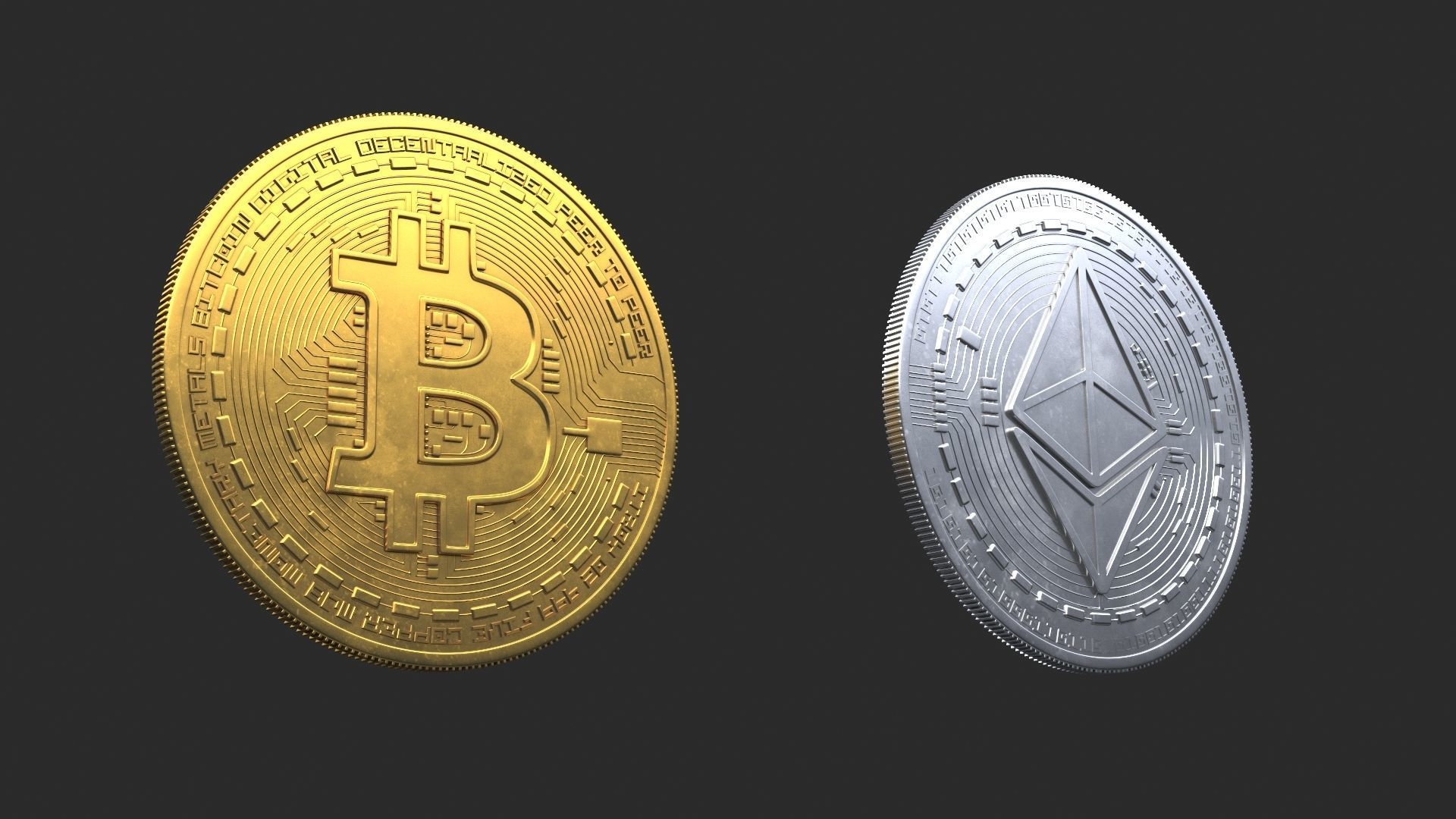 Bitcoin and Ethereum Coins 3D model_1