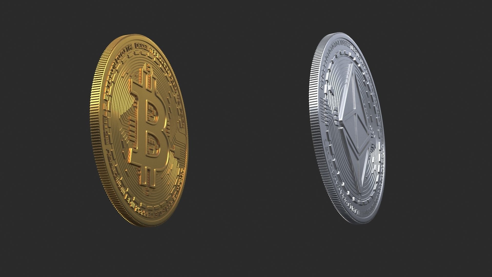 Bitcoin and Ethereum Coins 3D model_4
