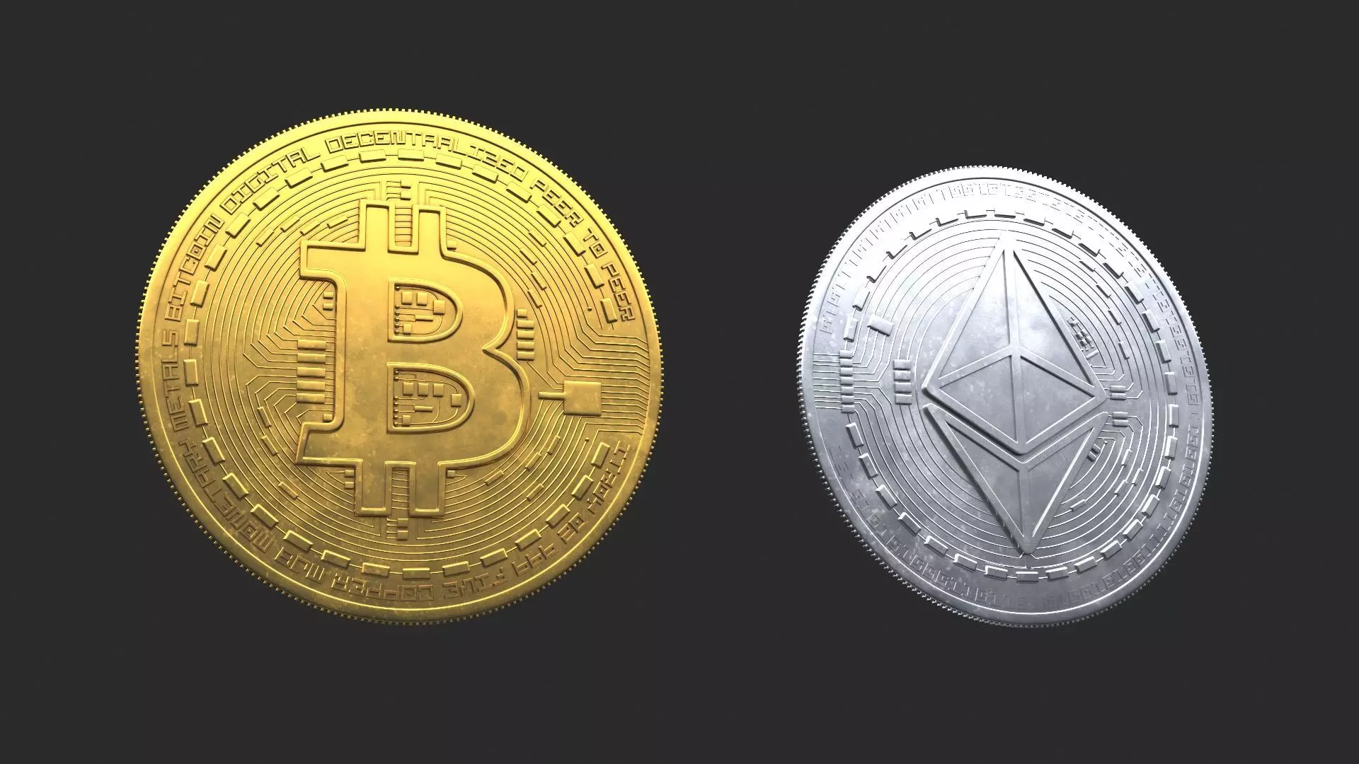 Bitcoin and Ethereum Coins 3D model_0