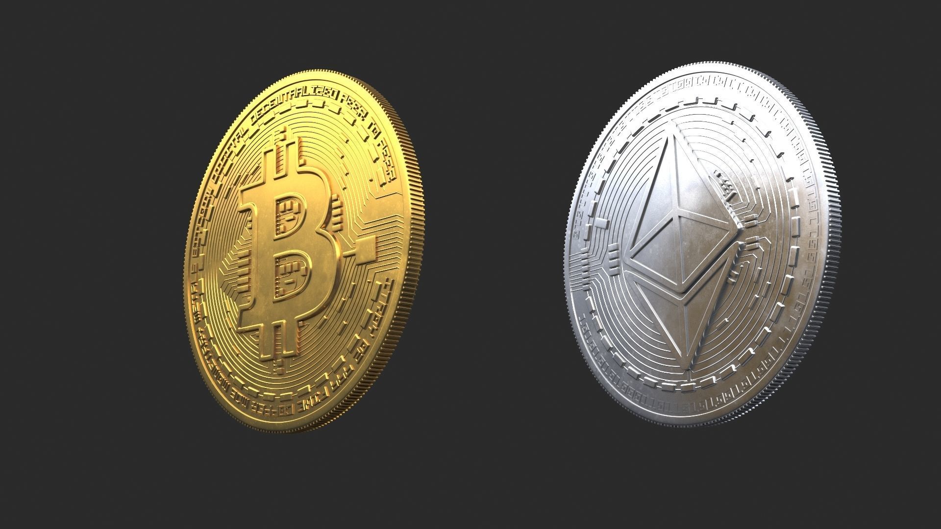 Bitcoin and Ethereum Coins 3D model_9