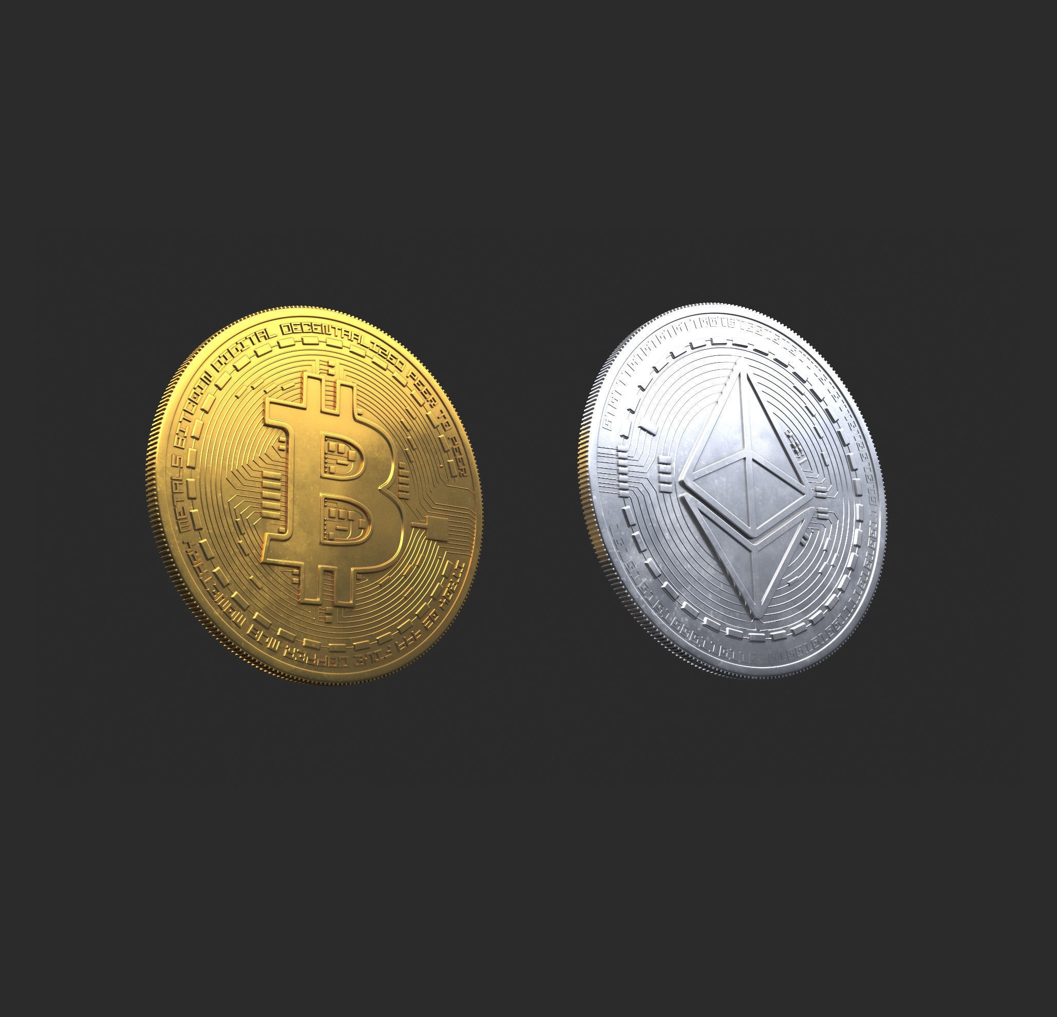 Bitcoin and Ethereum Coins 3D model_7