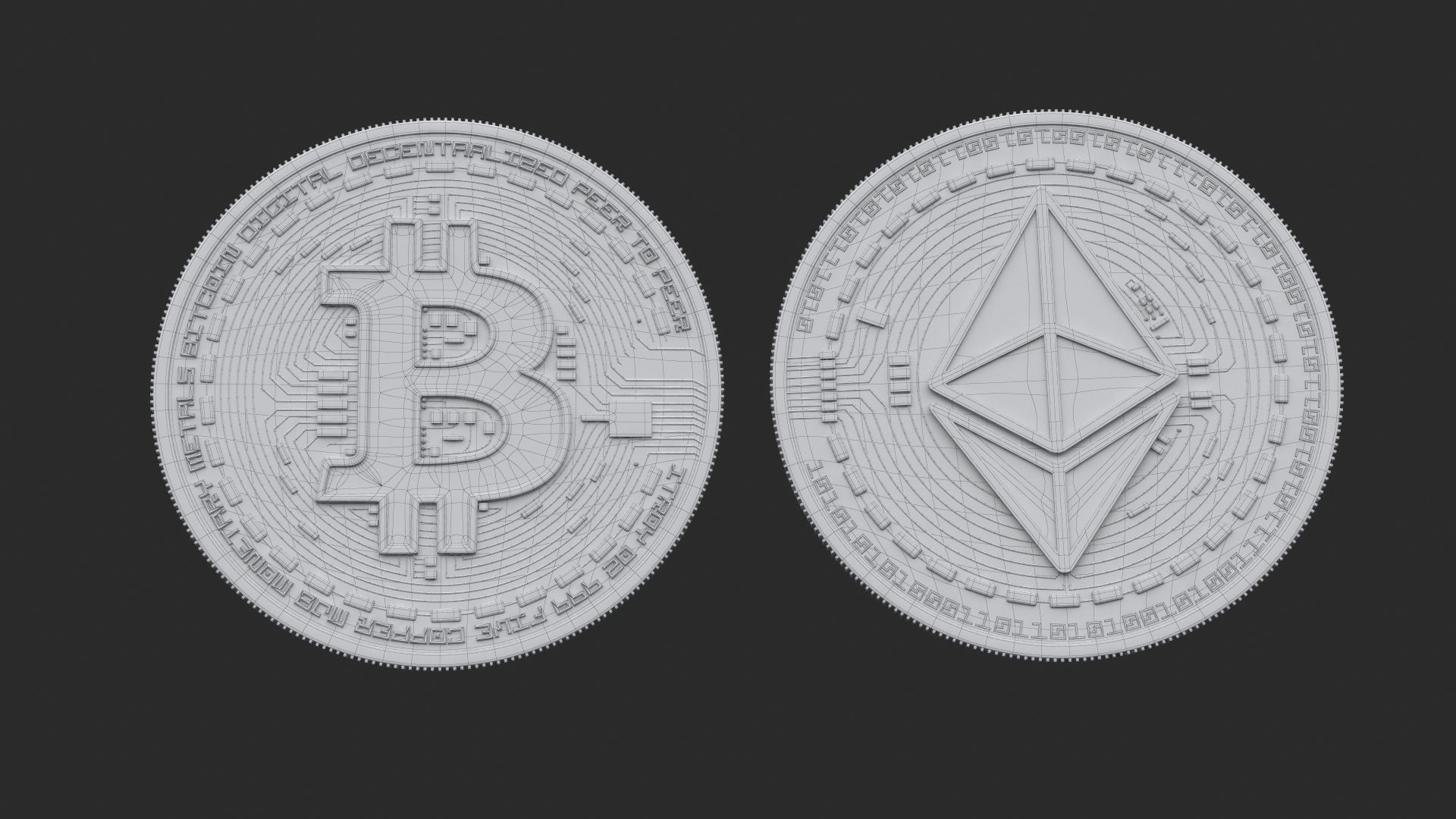 Bitcoin and Ethereum Coins 3D model_11
