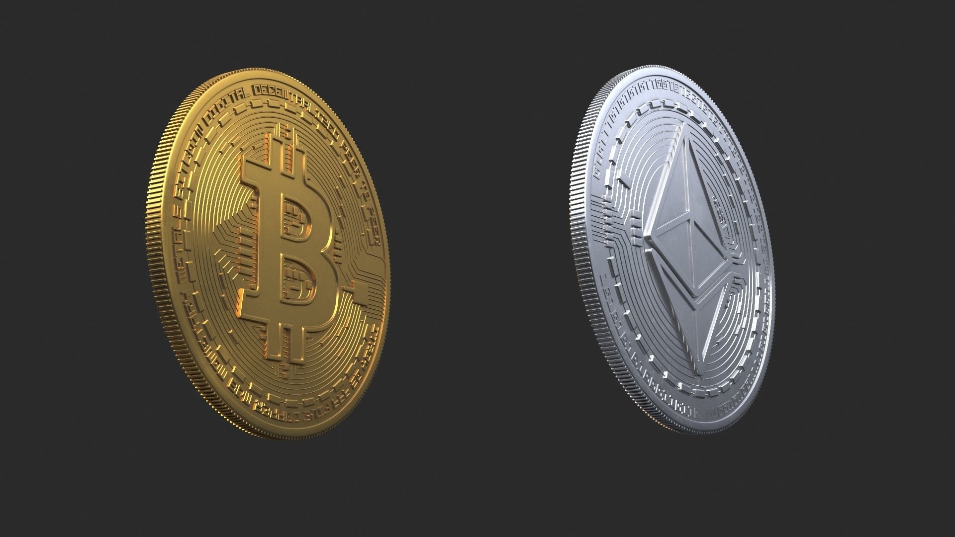 Bitcoin and Ethereum Coins 3D model_8