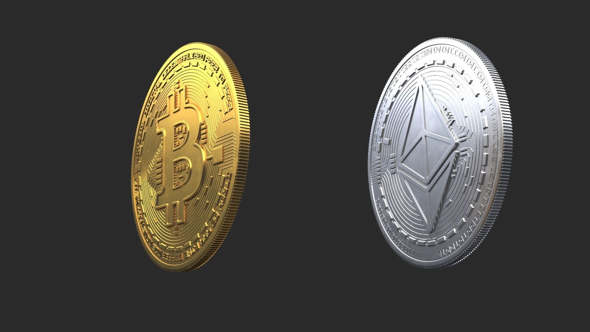Bitcoin and Ethereum Coins 3D model_10