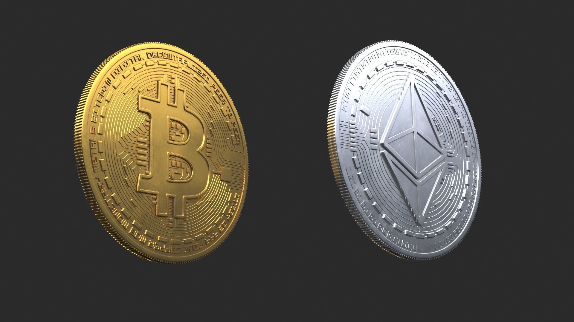 Bitcoin and Ethereum Coins 3D model_3