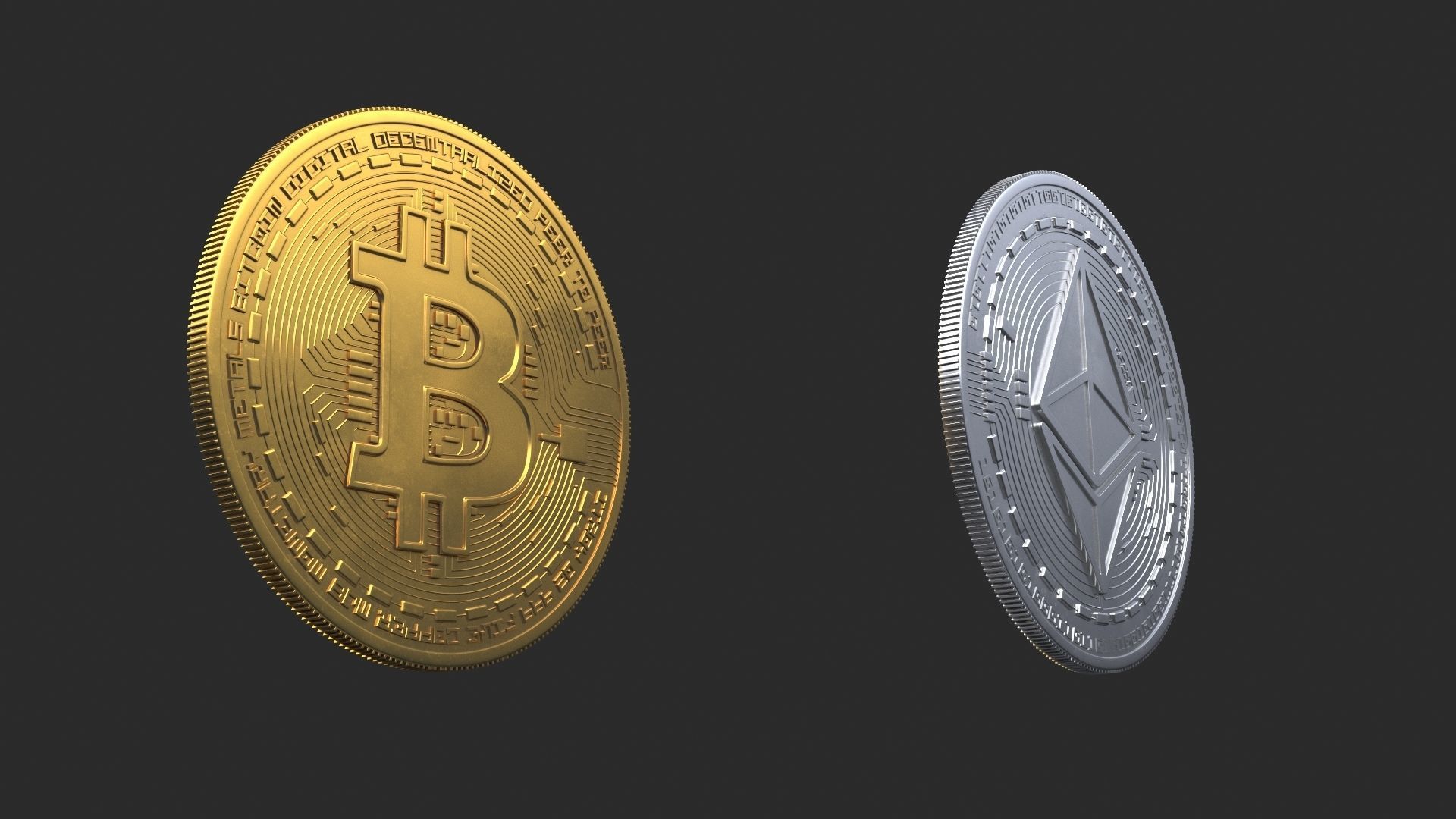 Bitcoin and Ethereum Coins 3D model_2