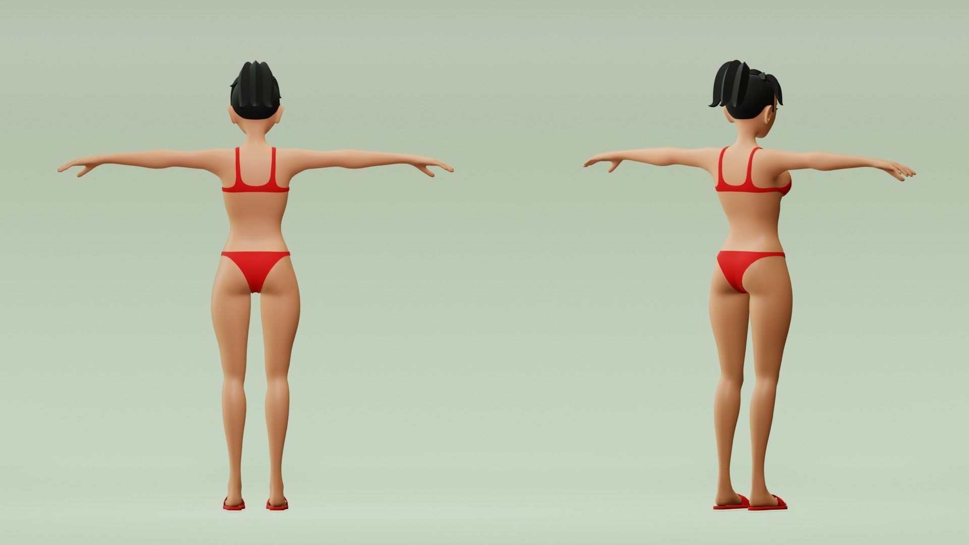 Female cartoon character with 4 outfit Low-poly 3D model_12