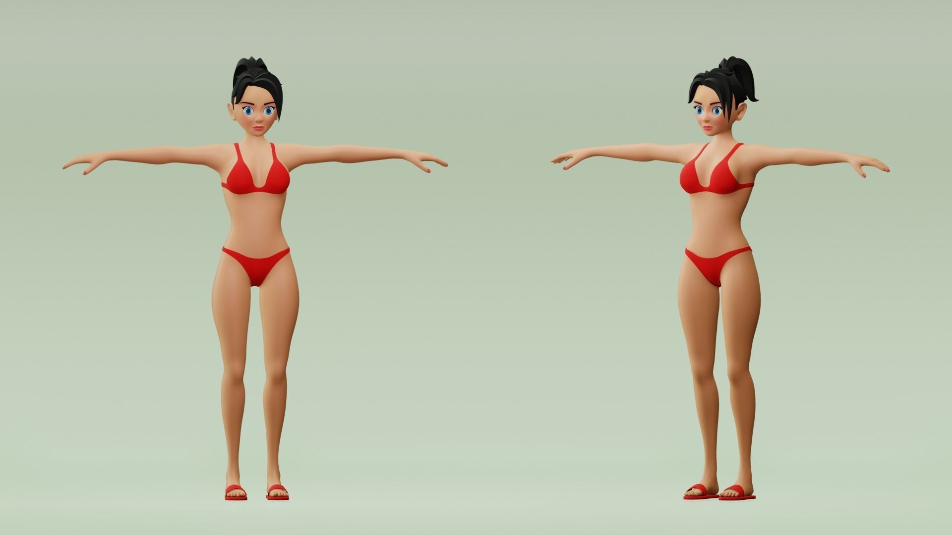 Female cartoon character with 4 outfit Low-poly 3D model_11
