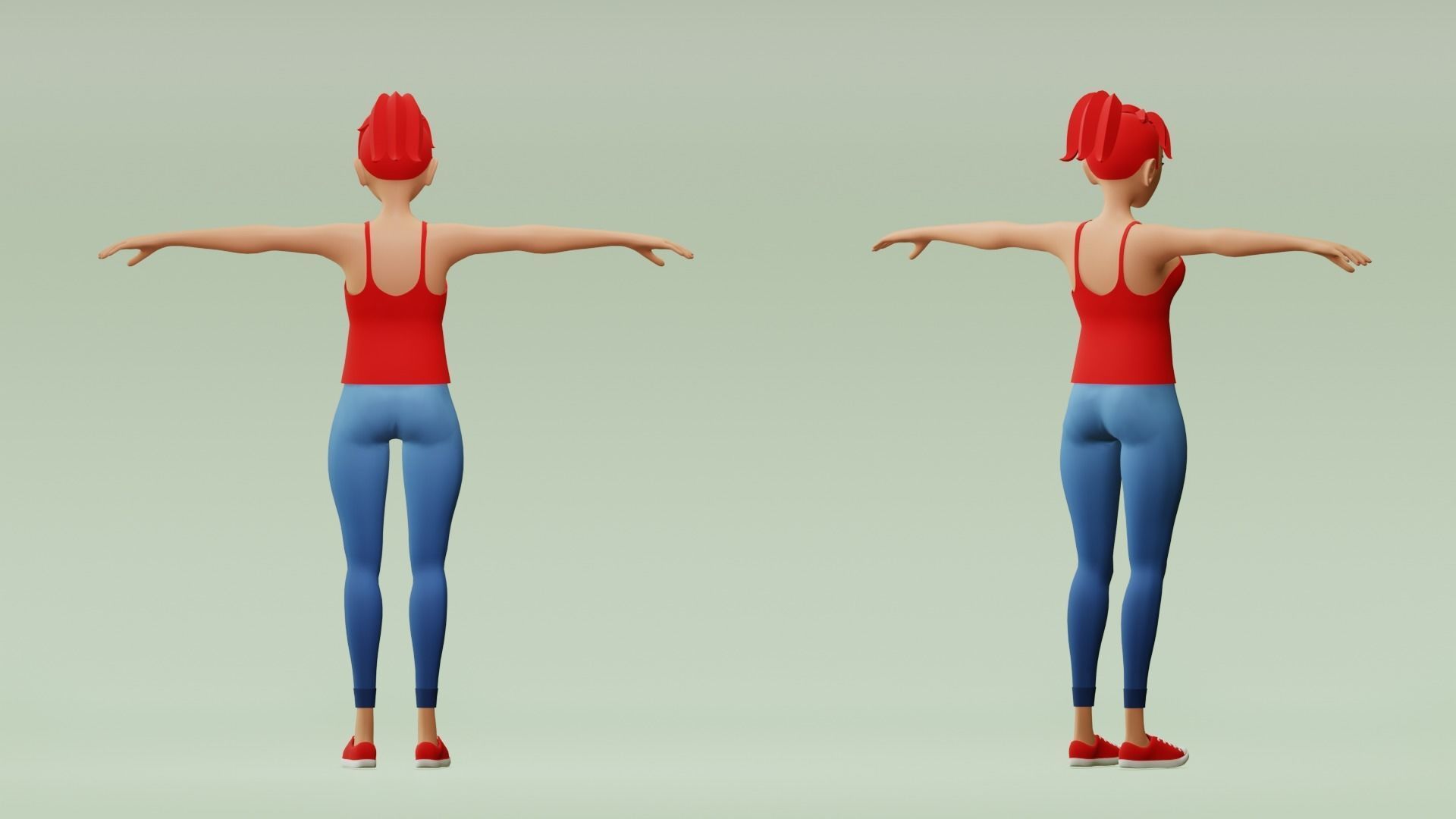 Female cartoon character with 4 outfit Low-poly 3D model_9