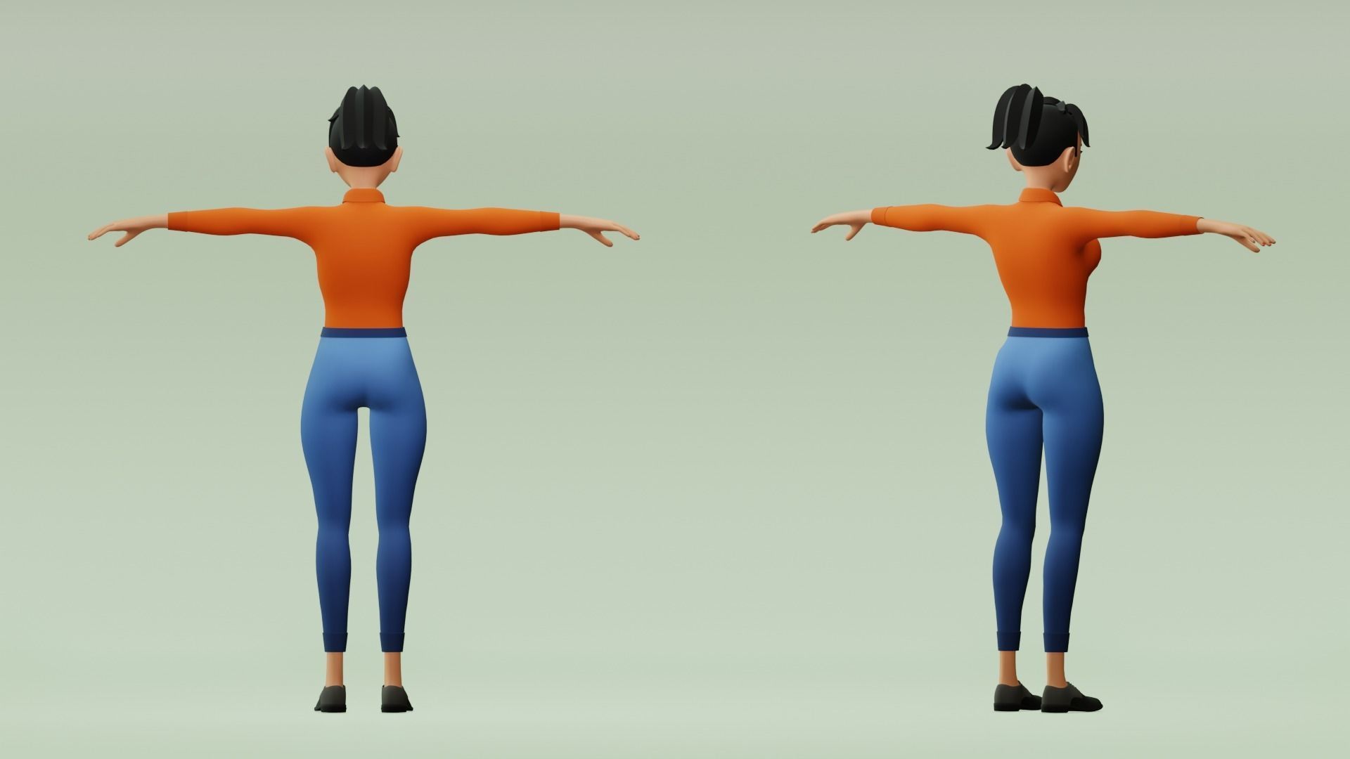 Female cartoon character with 4 outfit Low-poly 3D model_6