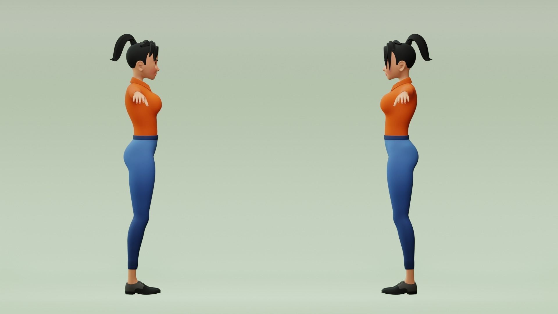 Female cartoon character with 4 outfit Low-poly 3D model_7