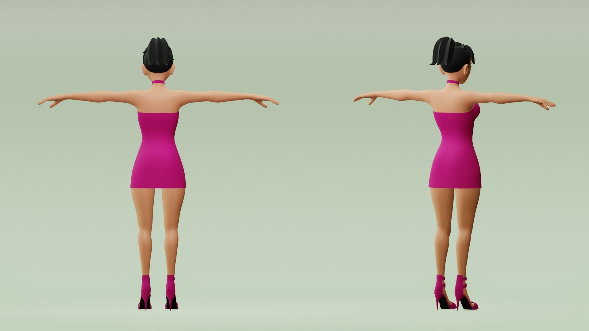 Female cartoon character with 4 outfit Low-poly 3D model_3