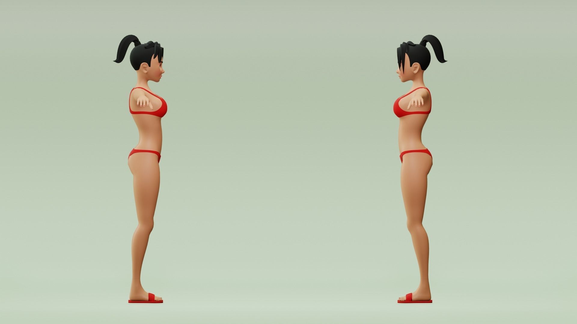 Female cartoon character with 4 outfit Low-poly 3D model_13