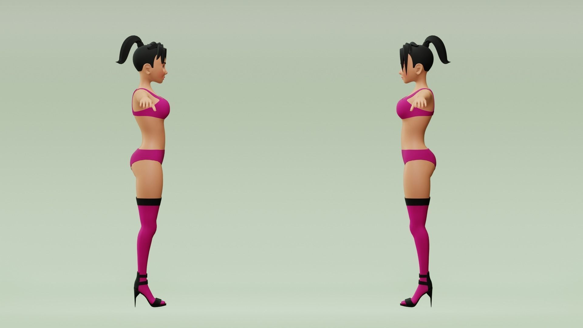 Female cartoon character with 4 outfit Low-poly 3D model_13