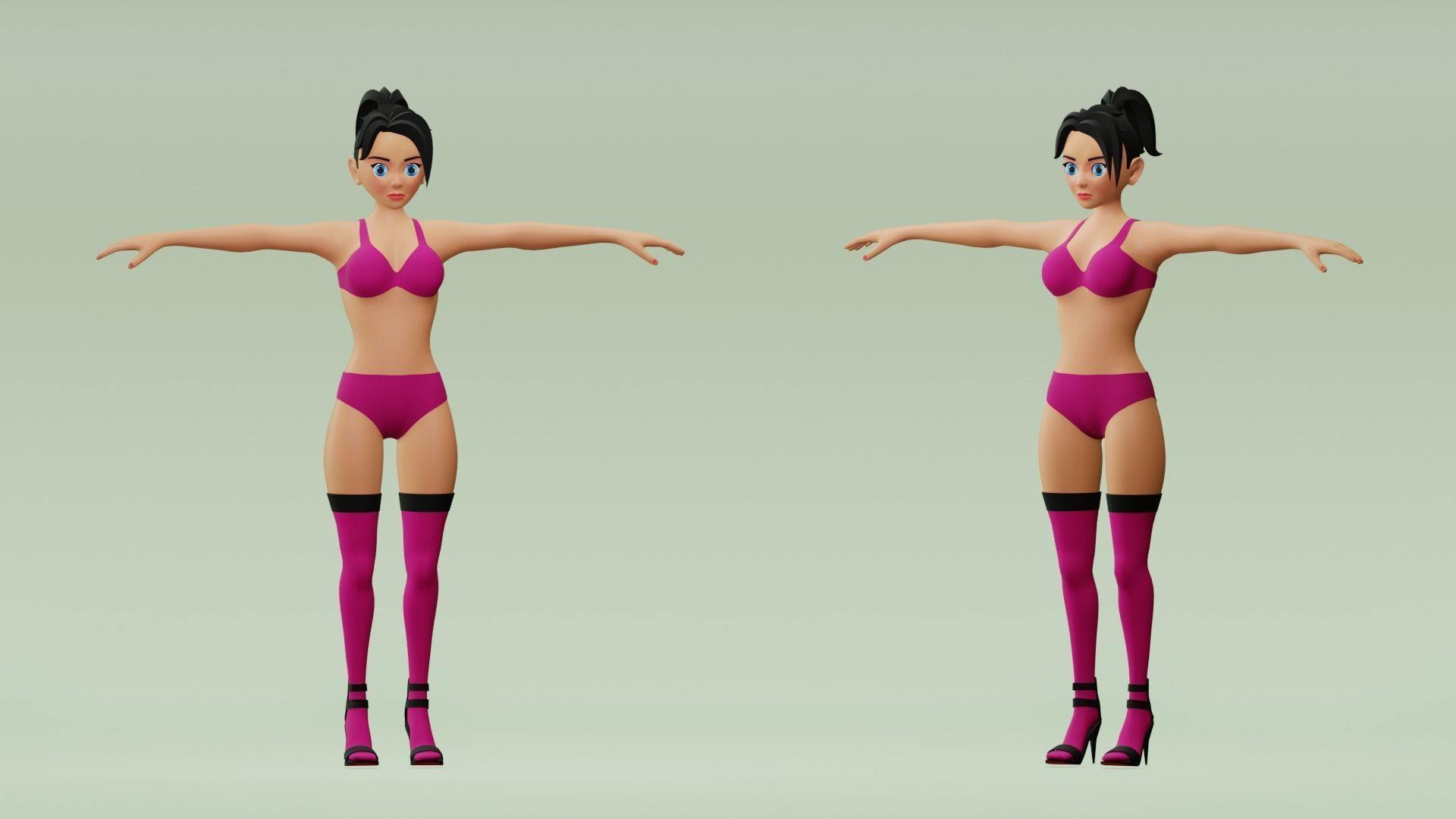 Female cartoon character with 4 outfit Low-poly 3D model_11