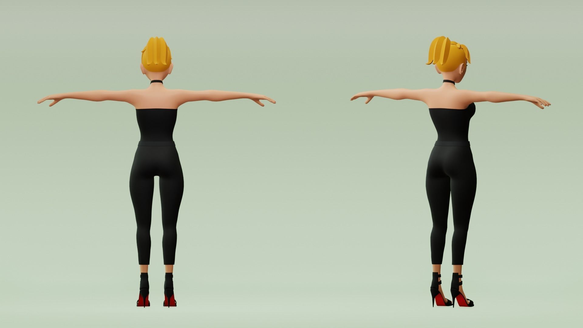 Female cartoon character with 4 outfit Low-poly 3D model_3