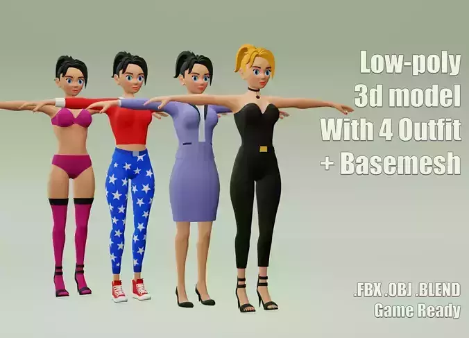 Female cartoon character with 4 outfit