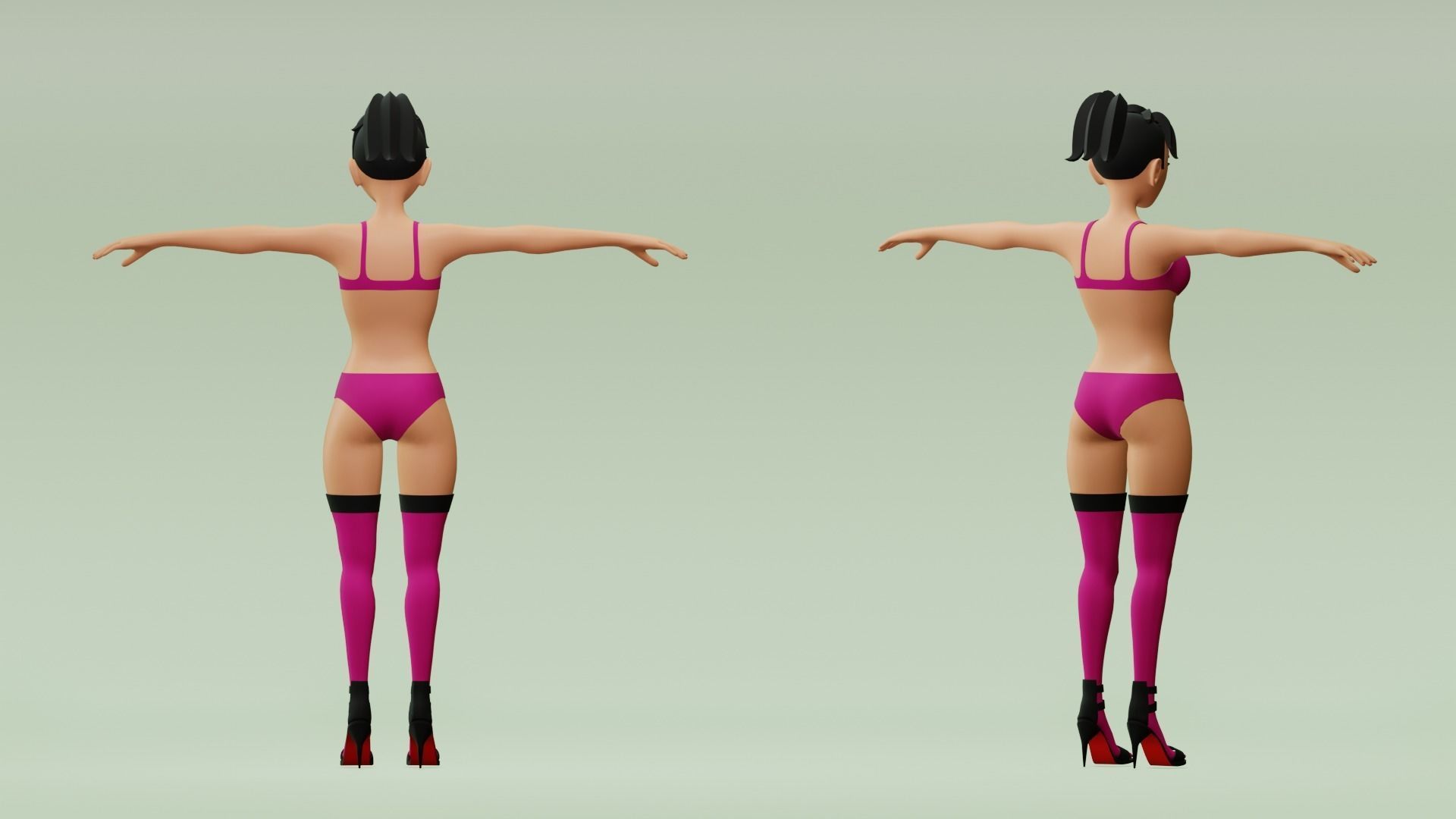 Female cartoon character with 4 outfit Low-poly 3D model_12