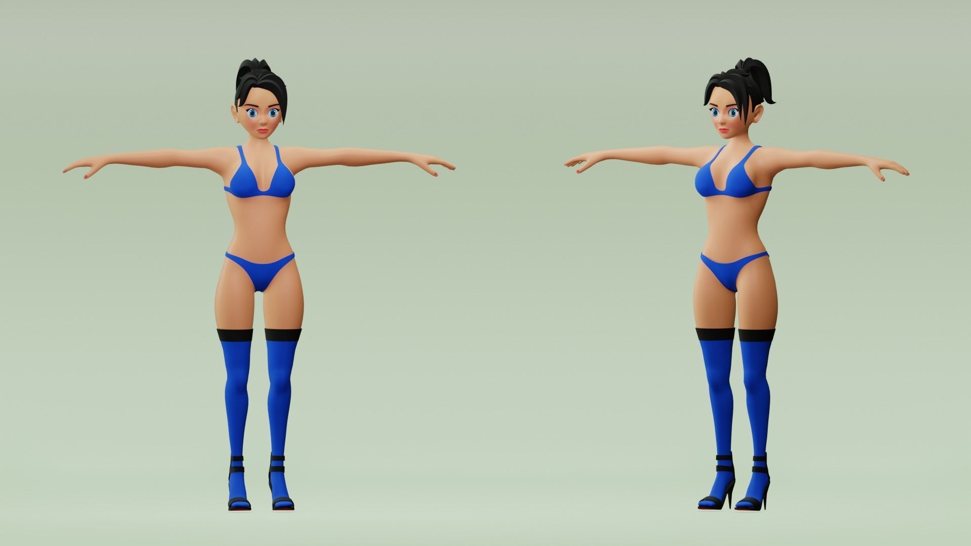 Female cartoon character with 4 outfit Low-poly 3D model_11