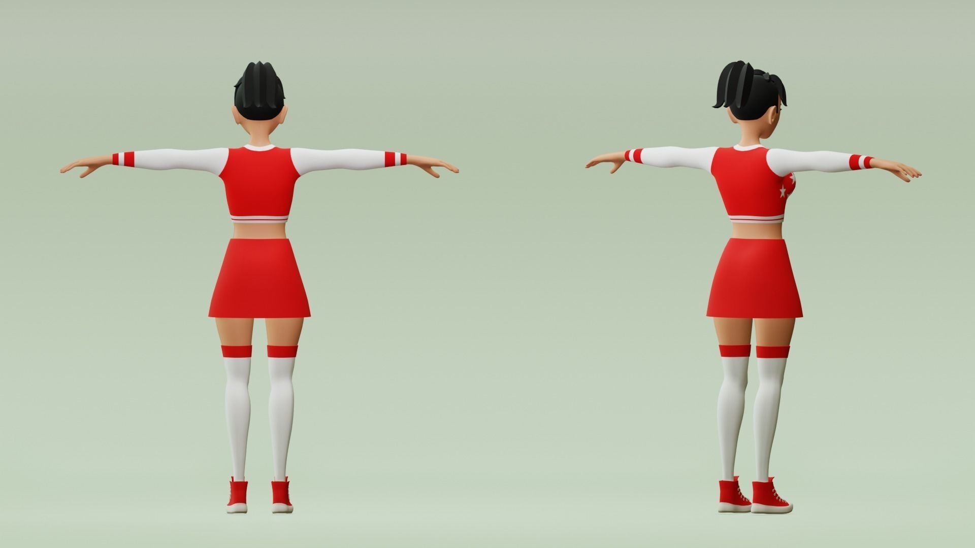 Female cartoon character with 4 outfit Low-poly 3D model_9