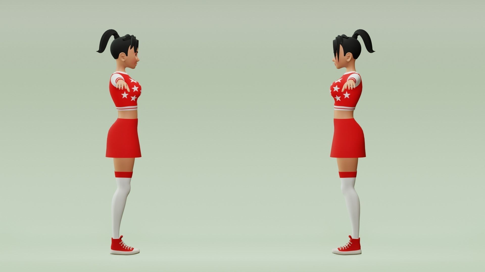 Female cartoon character with 4 outfit Low-poly 3D model_10