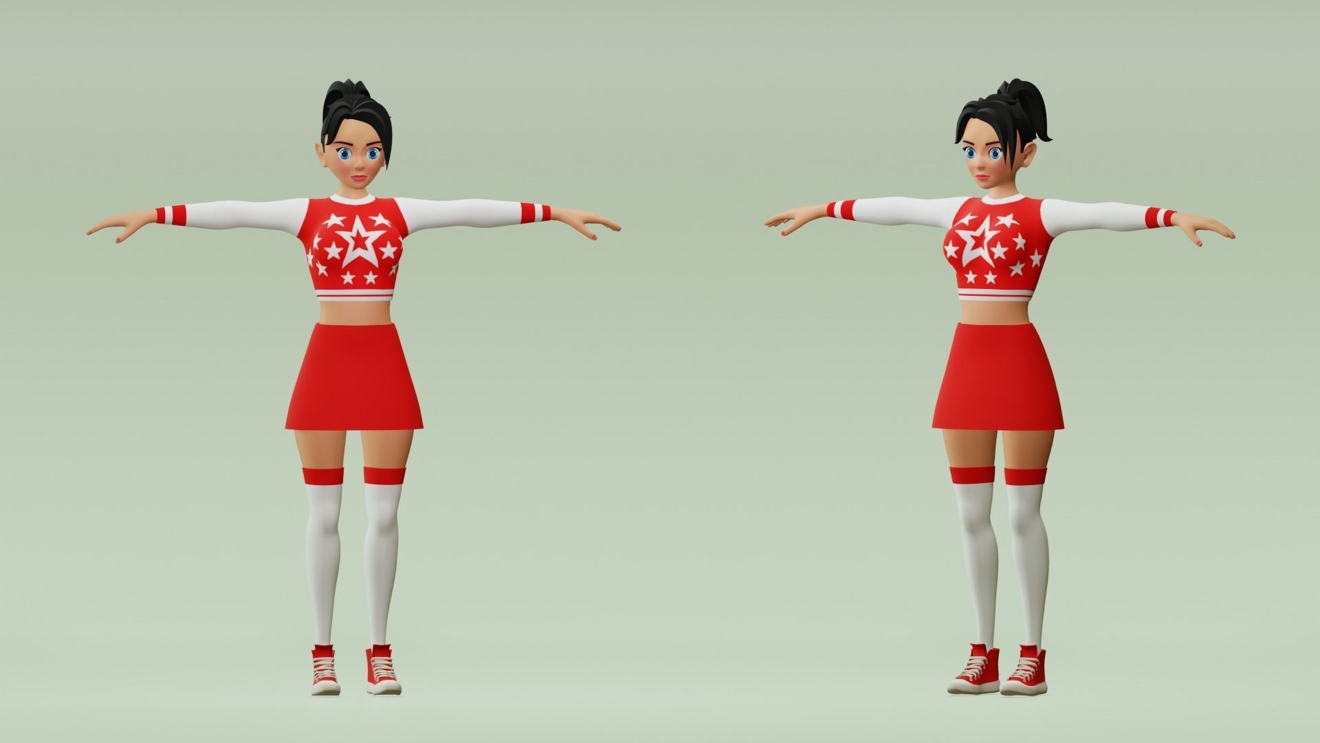 Female cartoon character with 4 outfit Low-poly 3D model_8