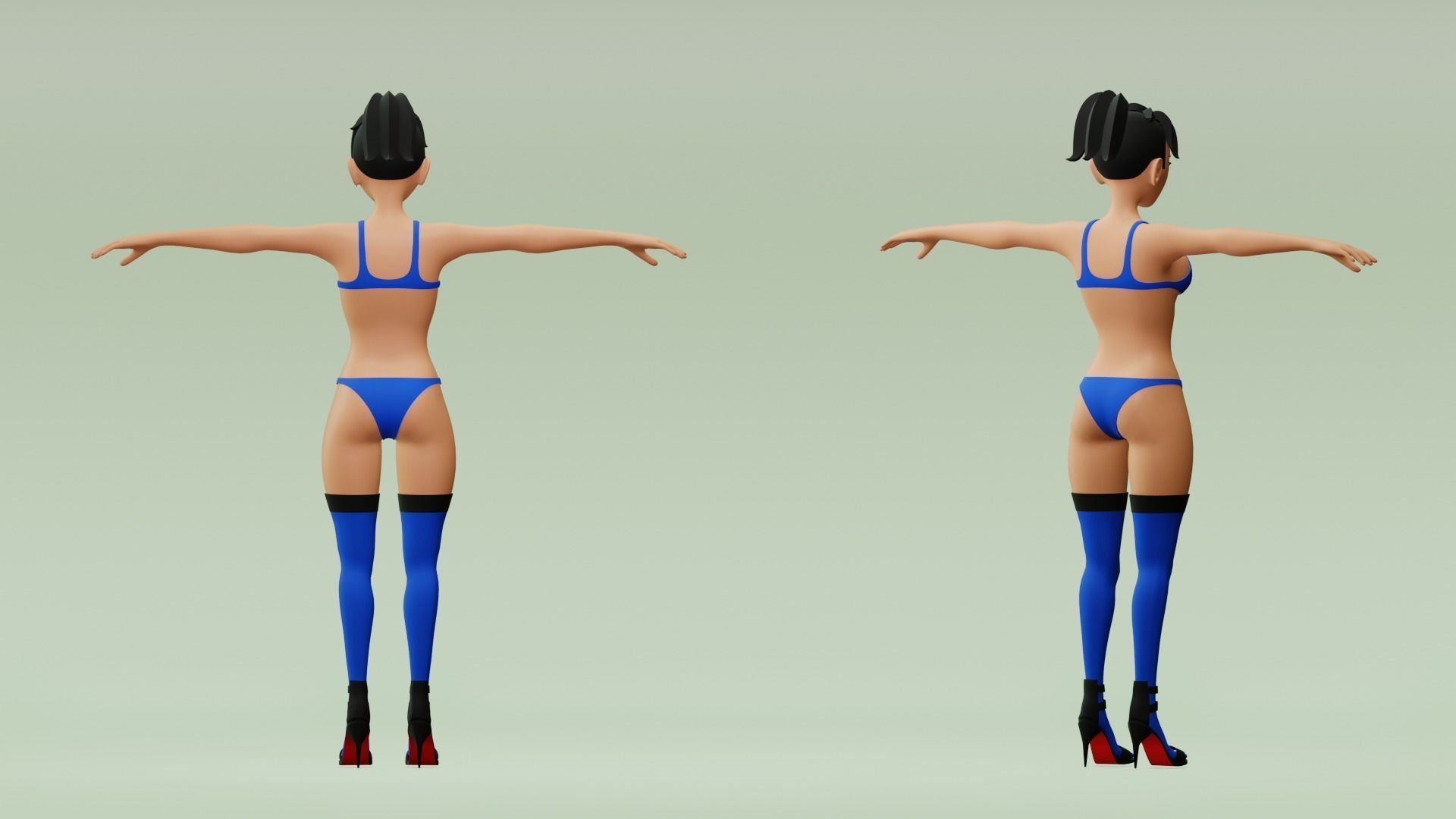 Female cartoon character with 4 outfit Low-poly 3D model_12