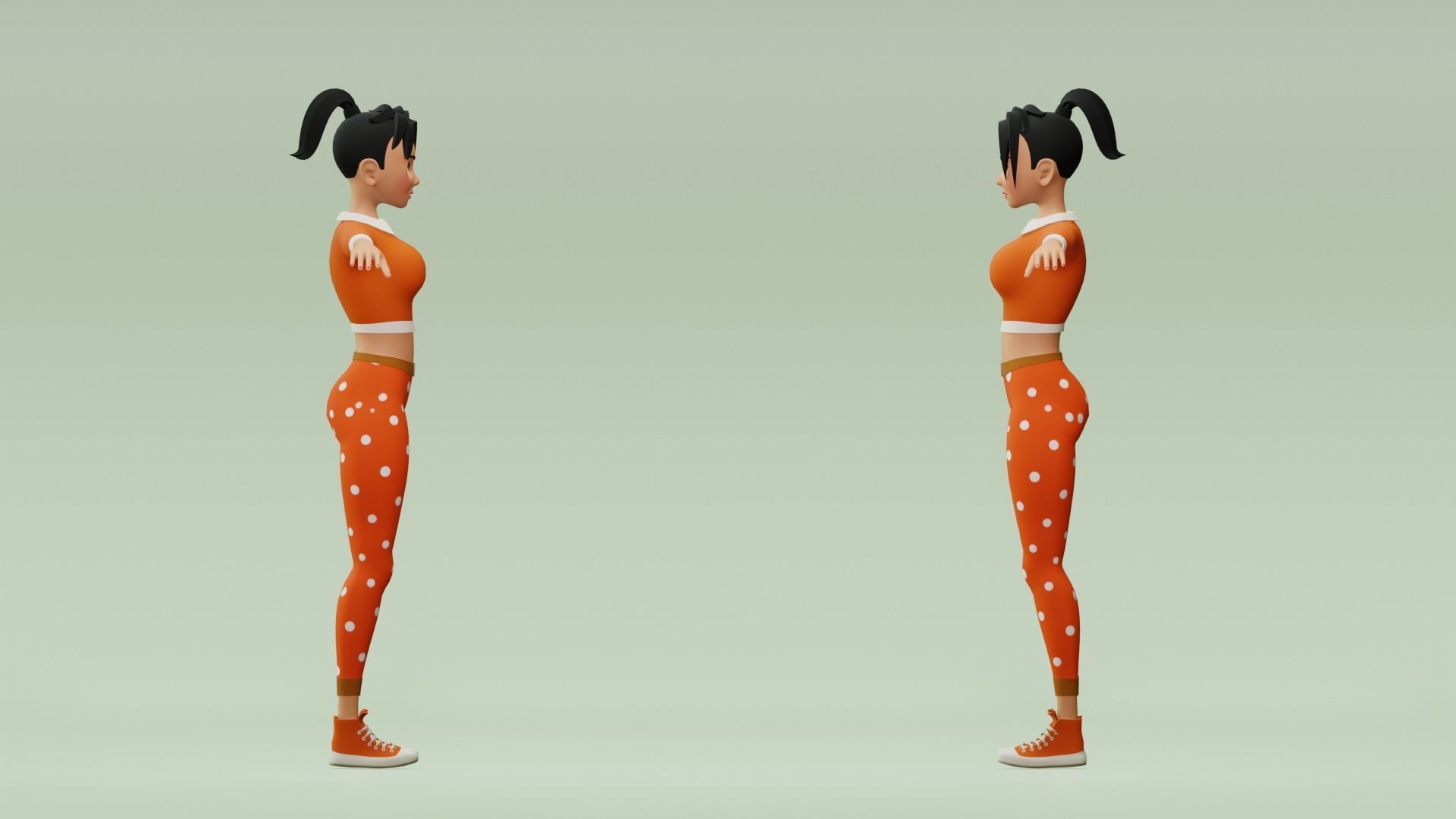 Female cartoon character with 4 outfit Low-poly 3D model_7