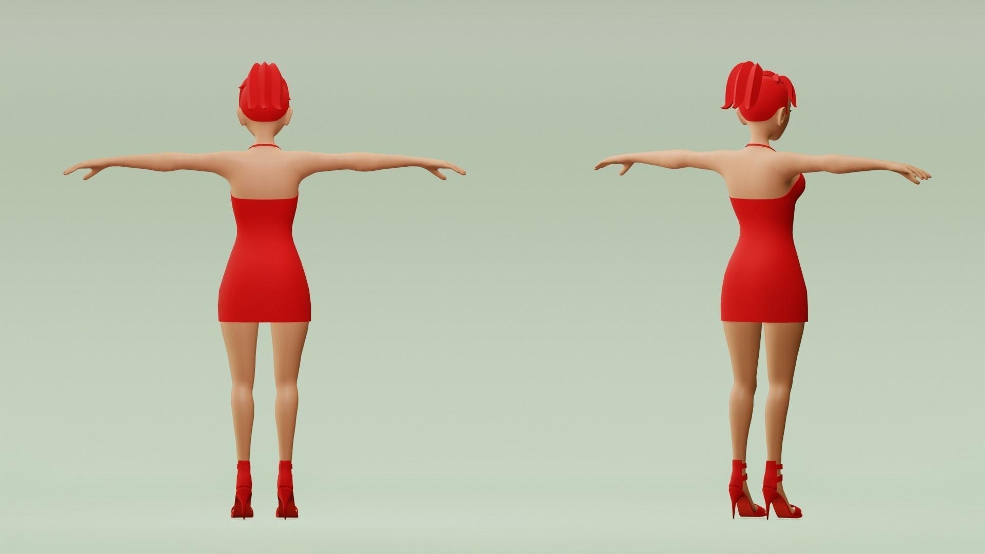 Female cartoon character with 4 outfit Low-poly 3D model_3