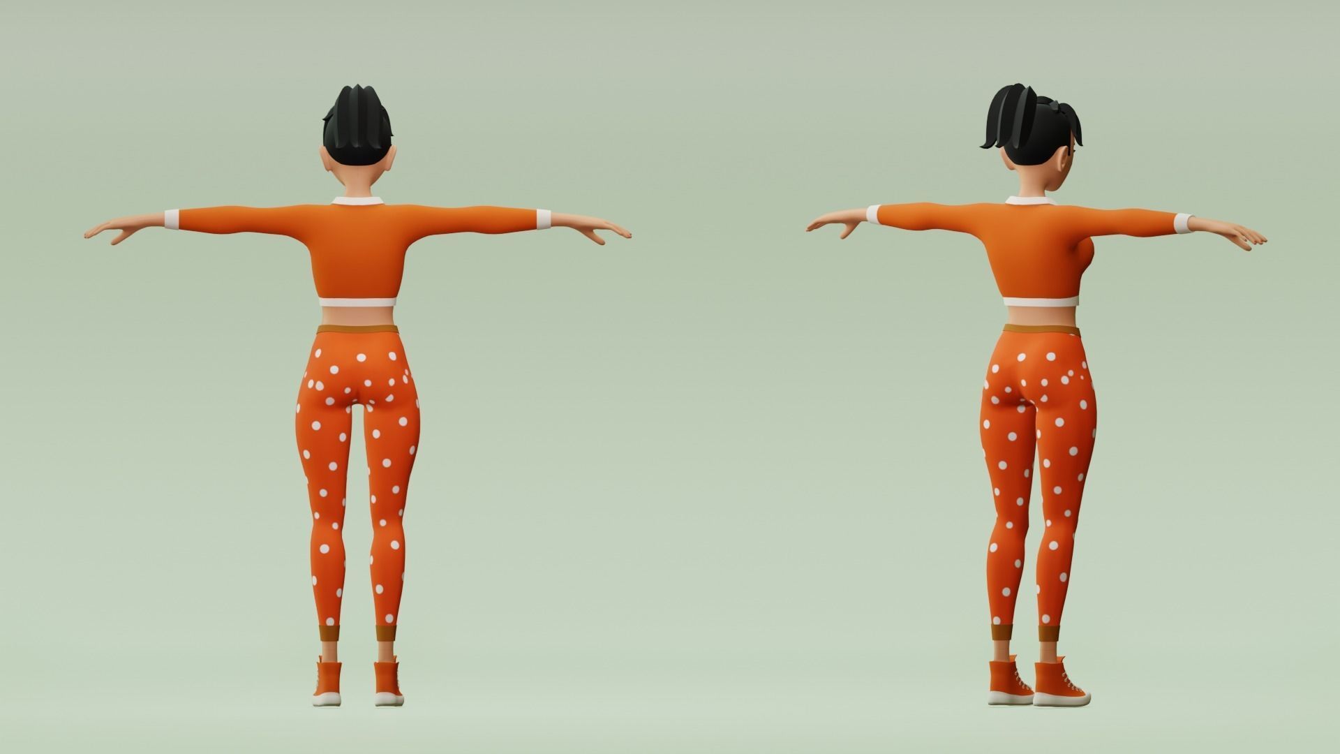 Female cartoon character with 4 outfit Low-poly 3D model_6