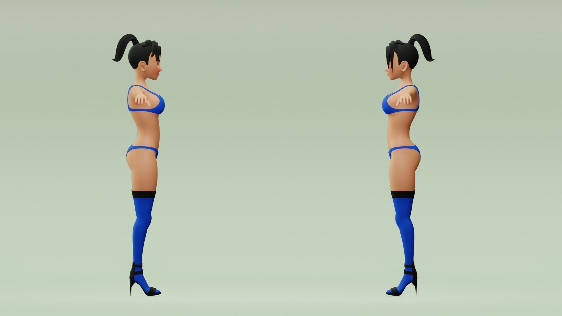 Female cartoon character with 4 outfit Low-poly 3D model_13