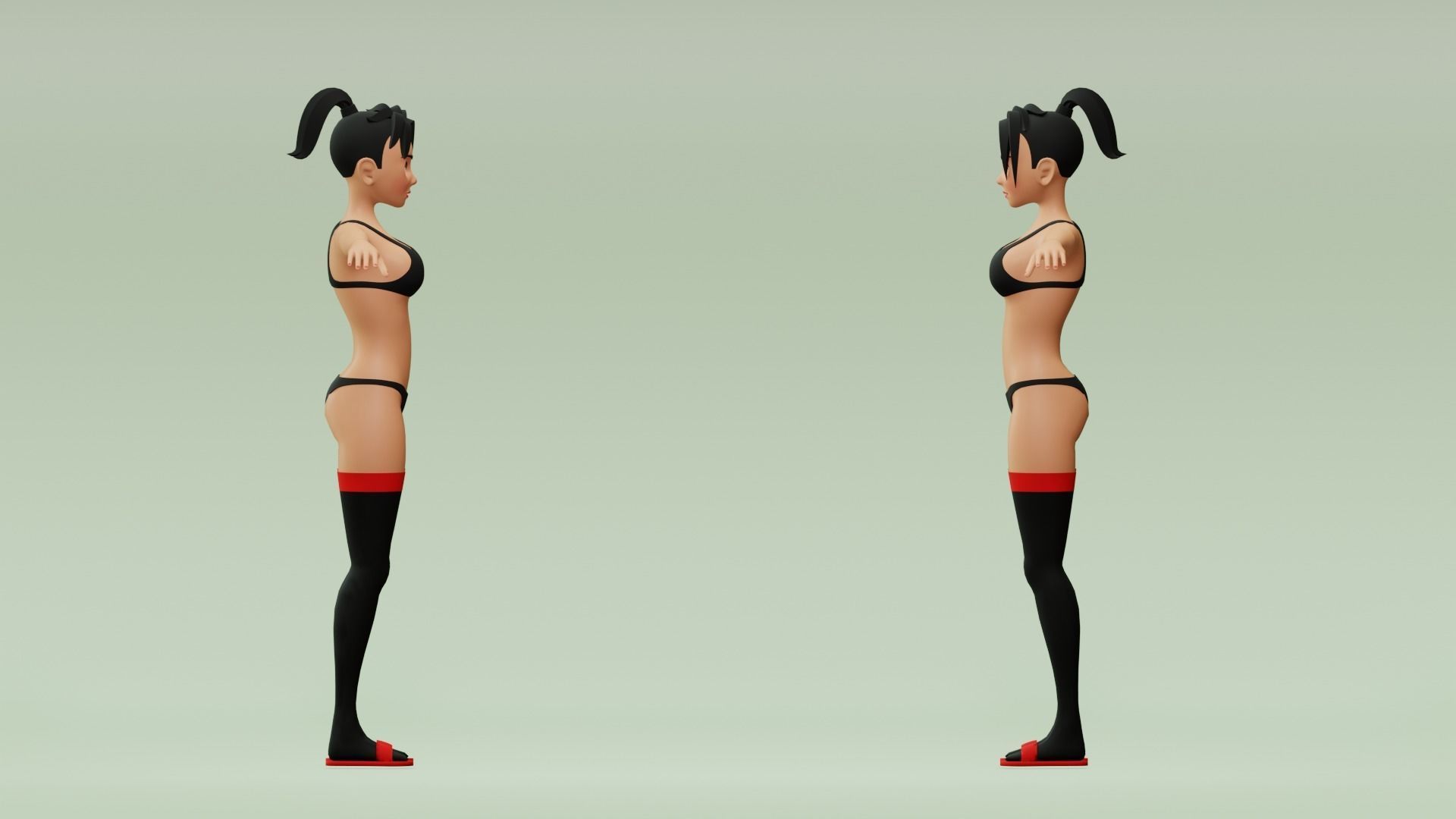 Female cartoon character with 4 outfit Low-poly 3D model_10