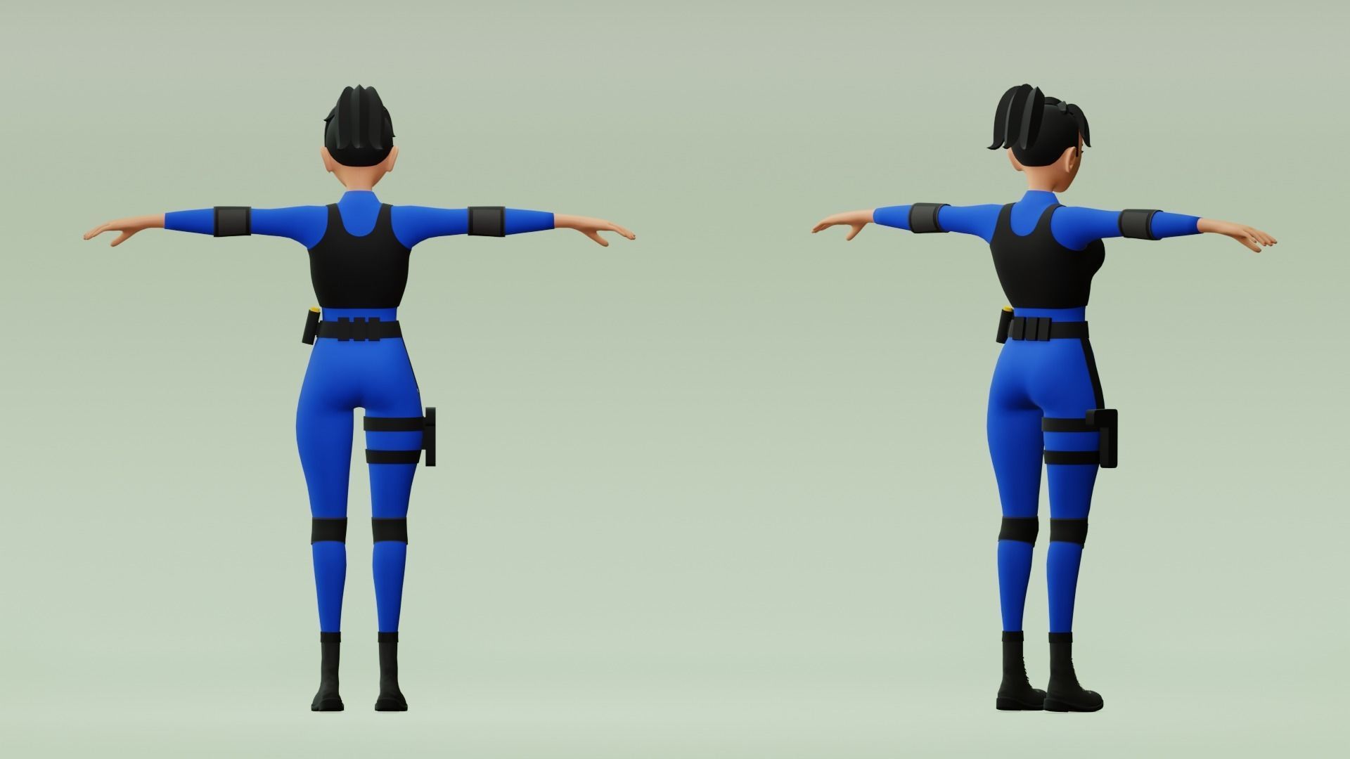 Female cartoon character with 4 outfit Low-poly 3D model_12