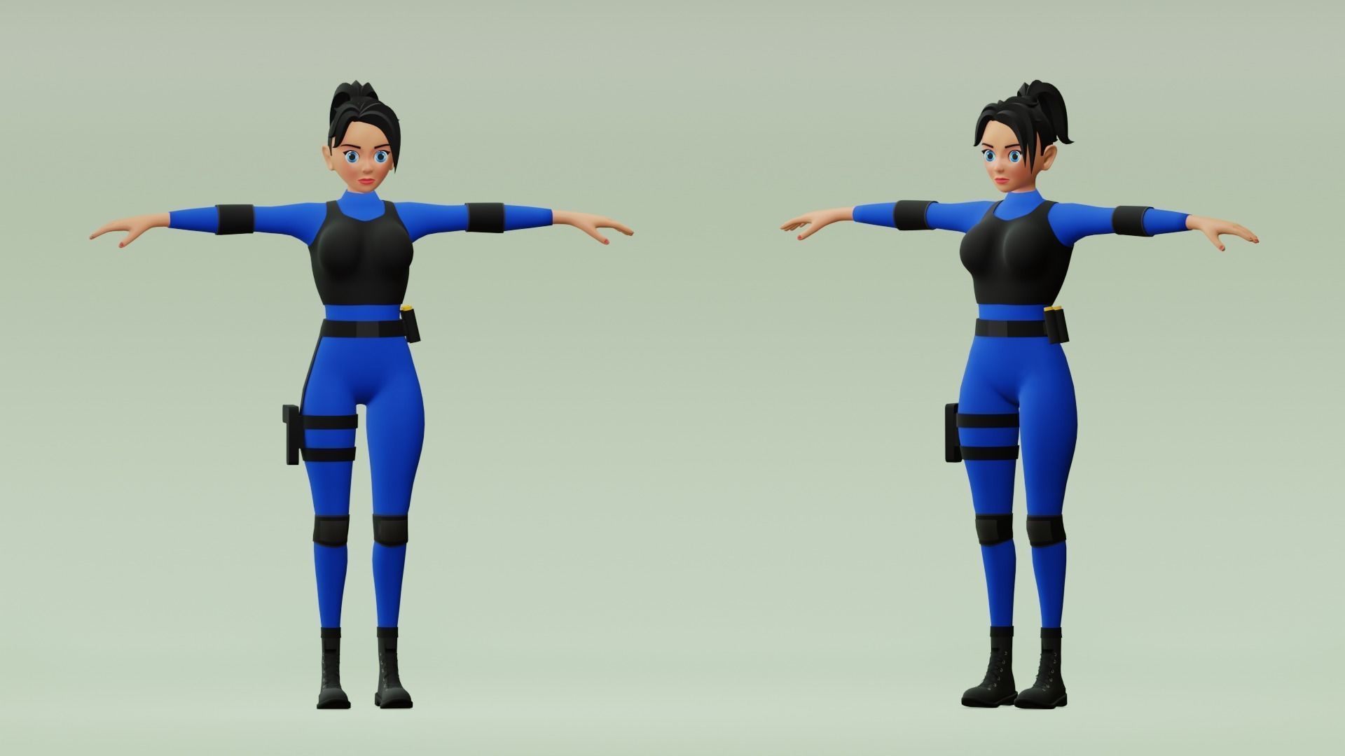 Female cartoon character with 4 outfit Low-poly 3D model_11