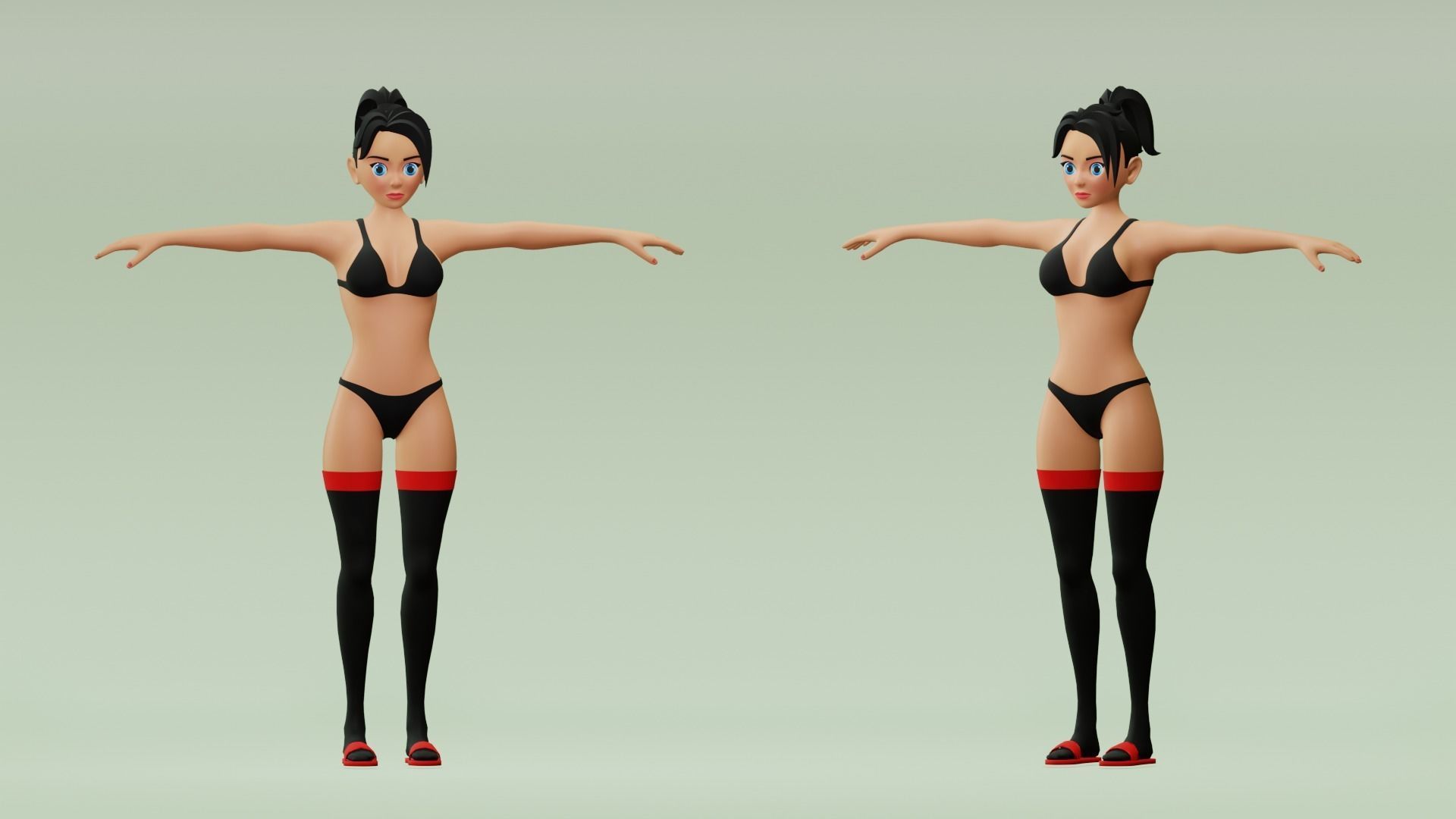 Female cartoon character with 4 outfit Low-poly 3D model_8