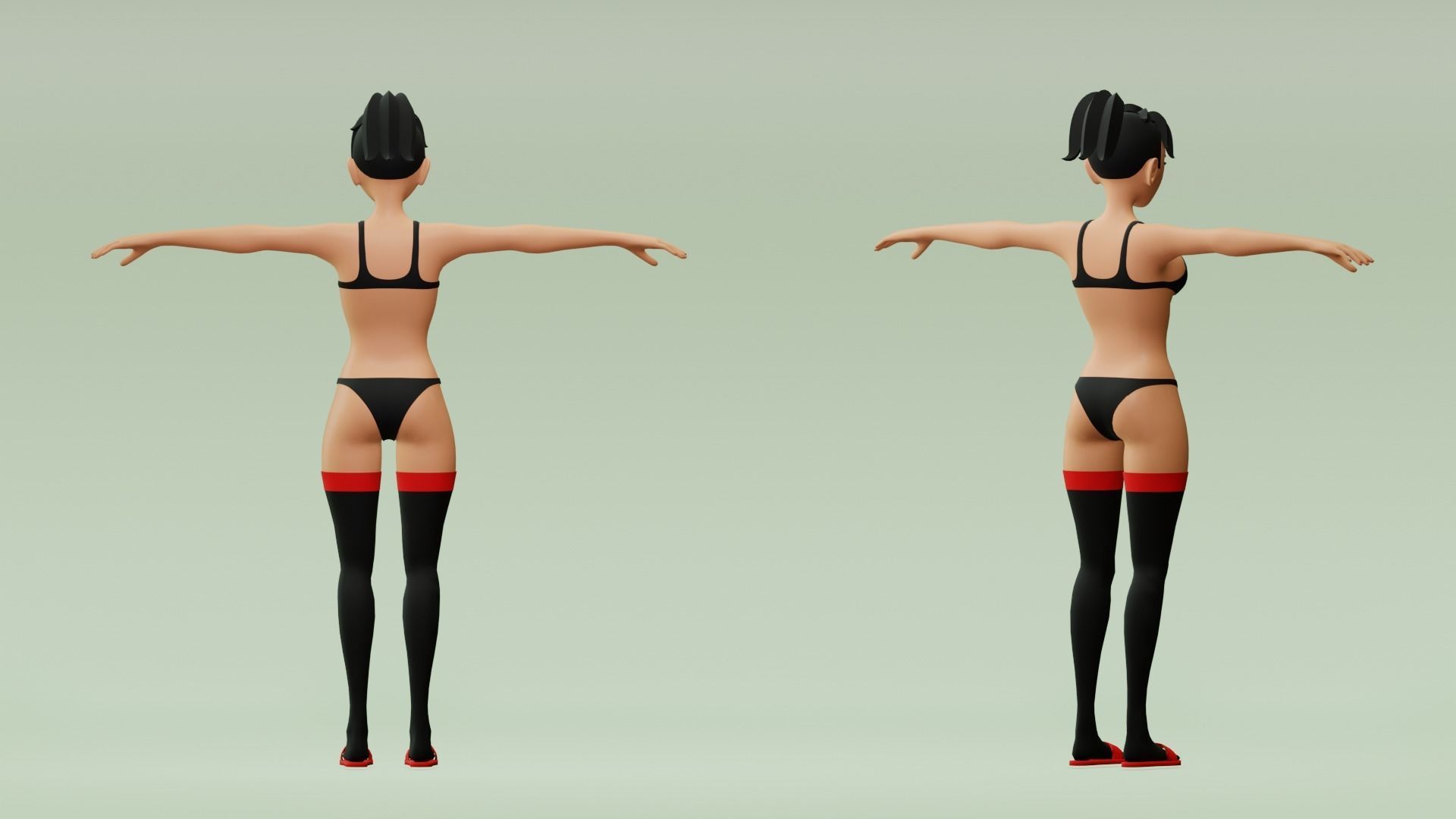 Female cartoon character with 4 outfit Low-poly 3D model_9