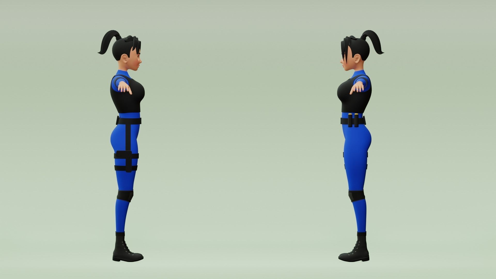 Female cartoon character with 4 outfit Low-poly 3D model_13
