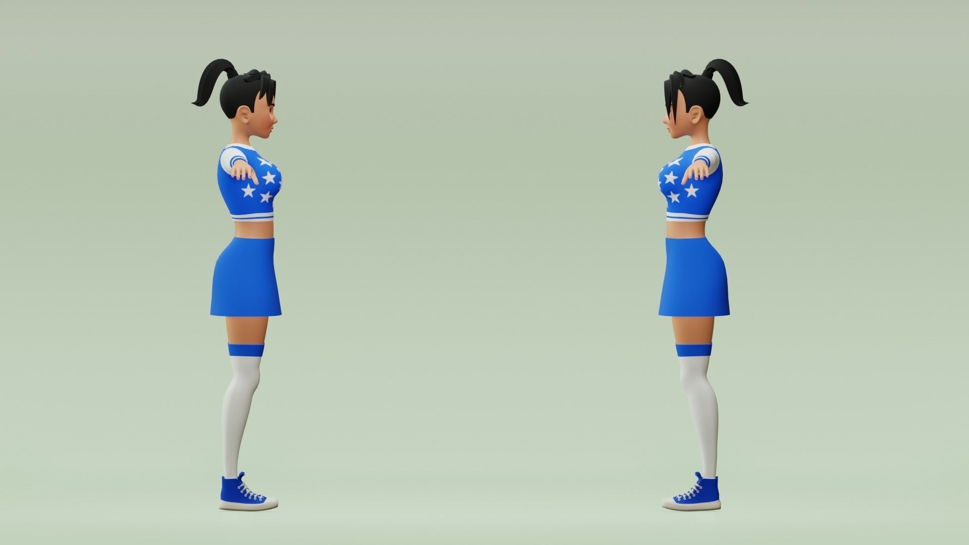 Female cartoon character with 4 outfit Low-poly 3D model_7