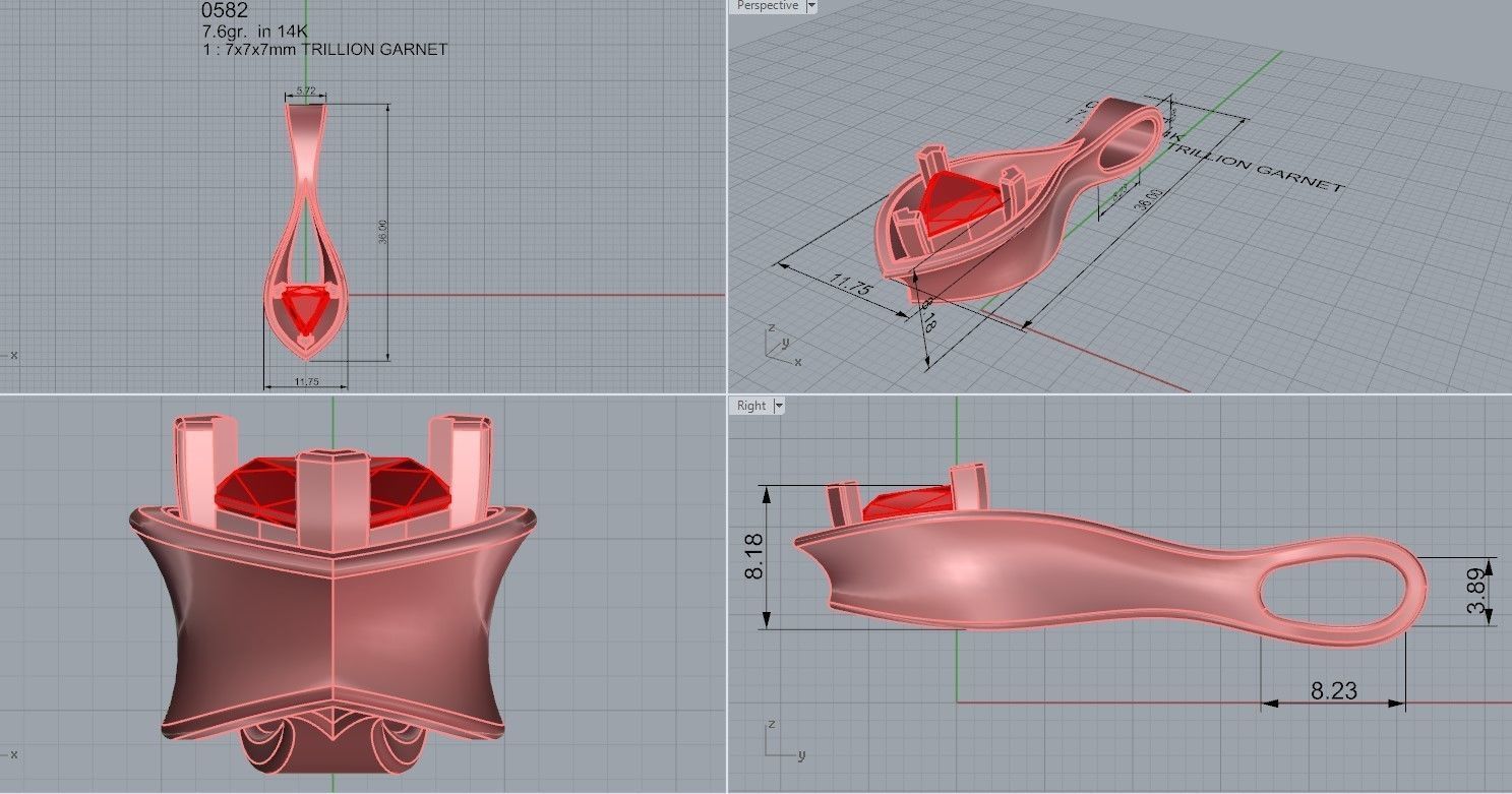 Trilliant Cut Drop Style Pendant 0582 3D print model_4