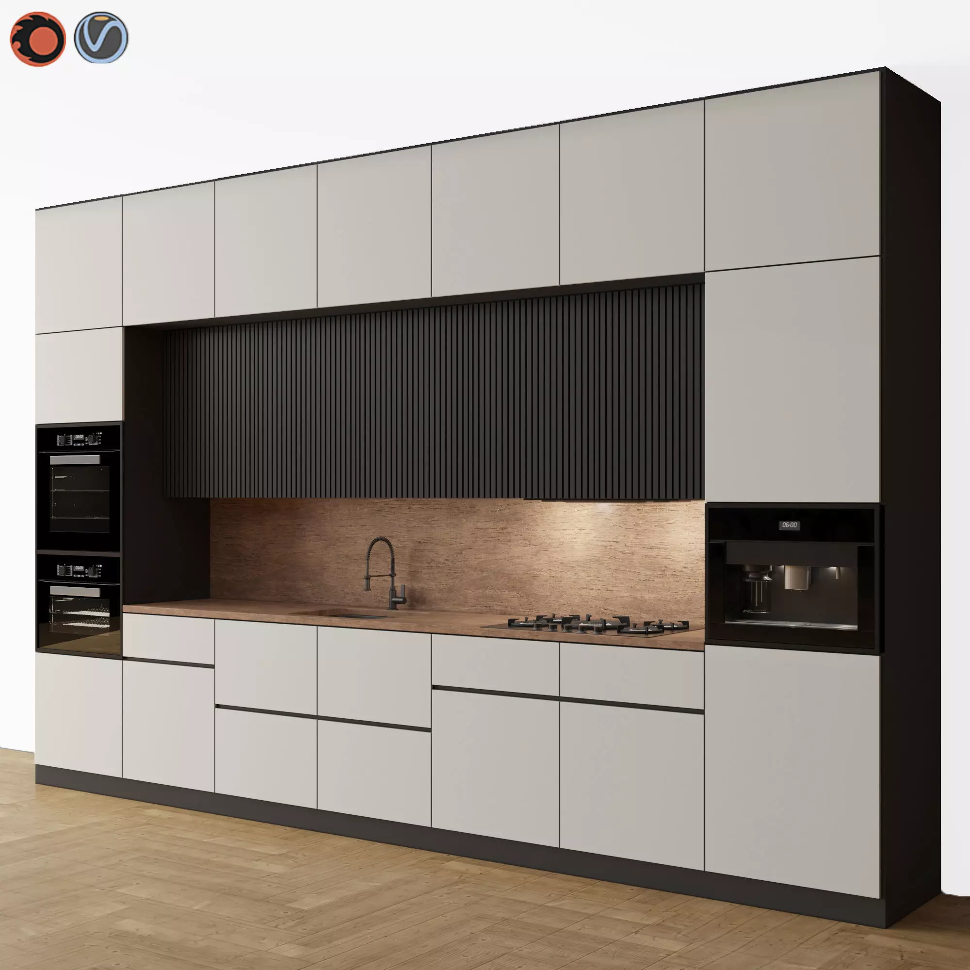 Kitchen Modern 10 Black and White and Wood 3D model_0