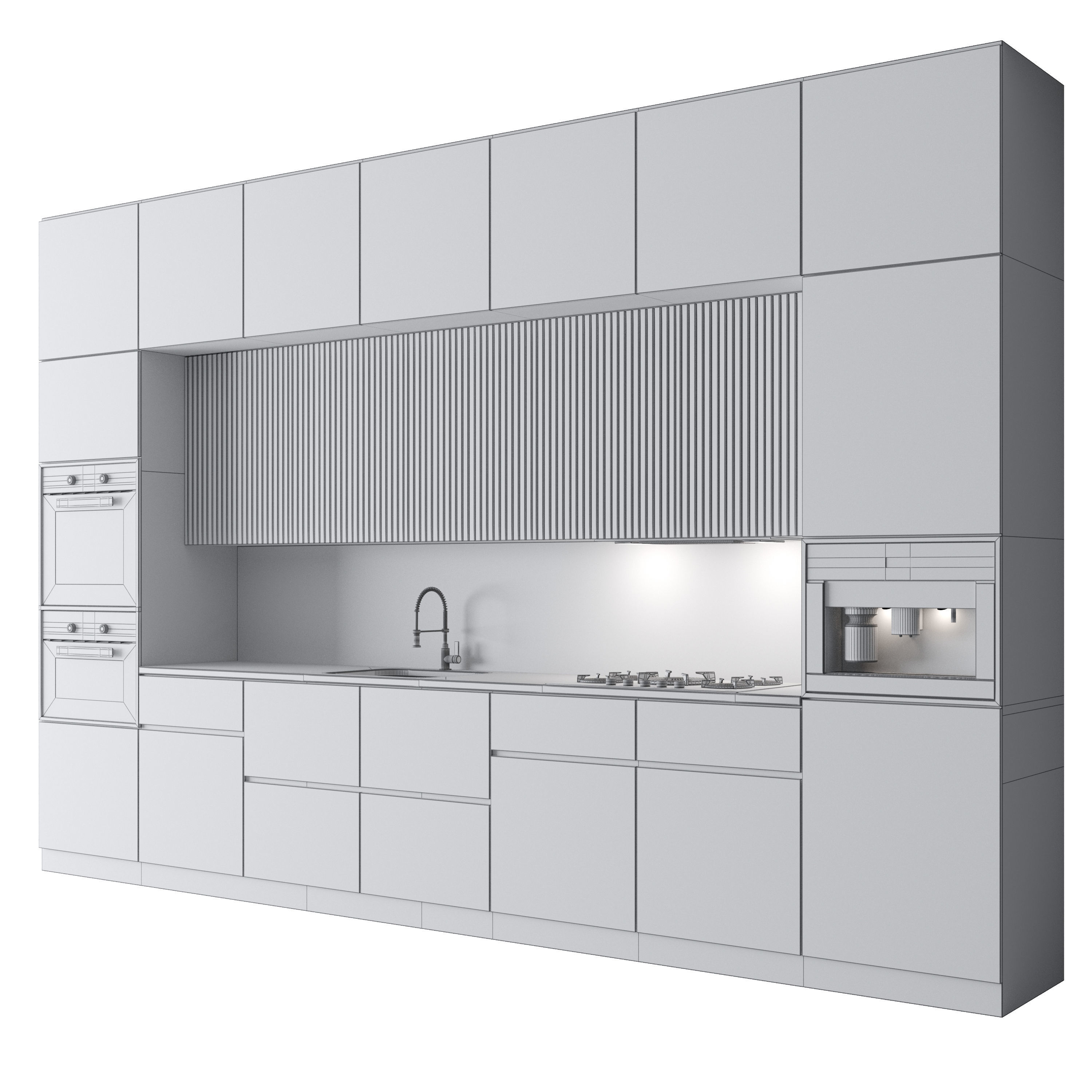 Kitchen Modern 10 Black and White and Wood 3D model_2