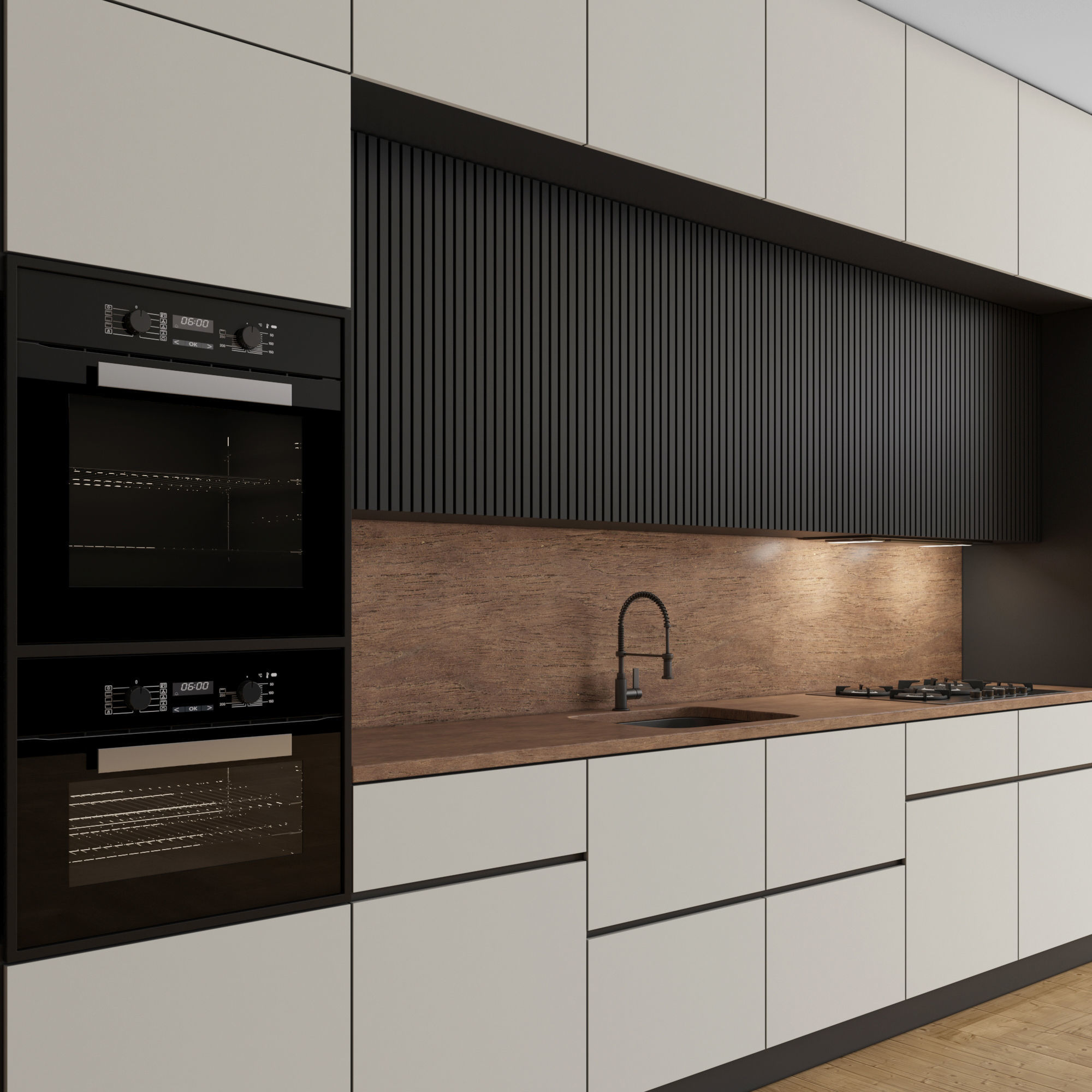 Kitchen Modern 10 Black and White and Wood 3D model_1