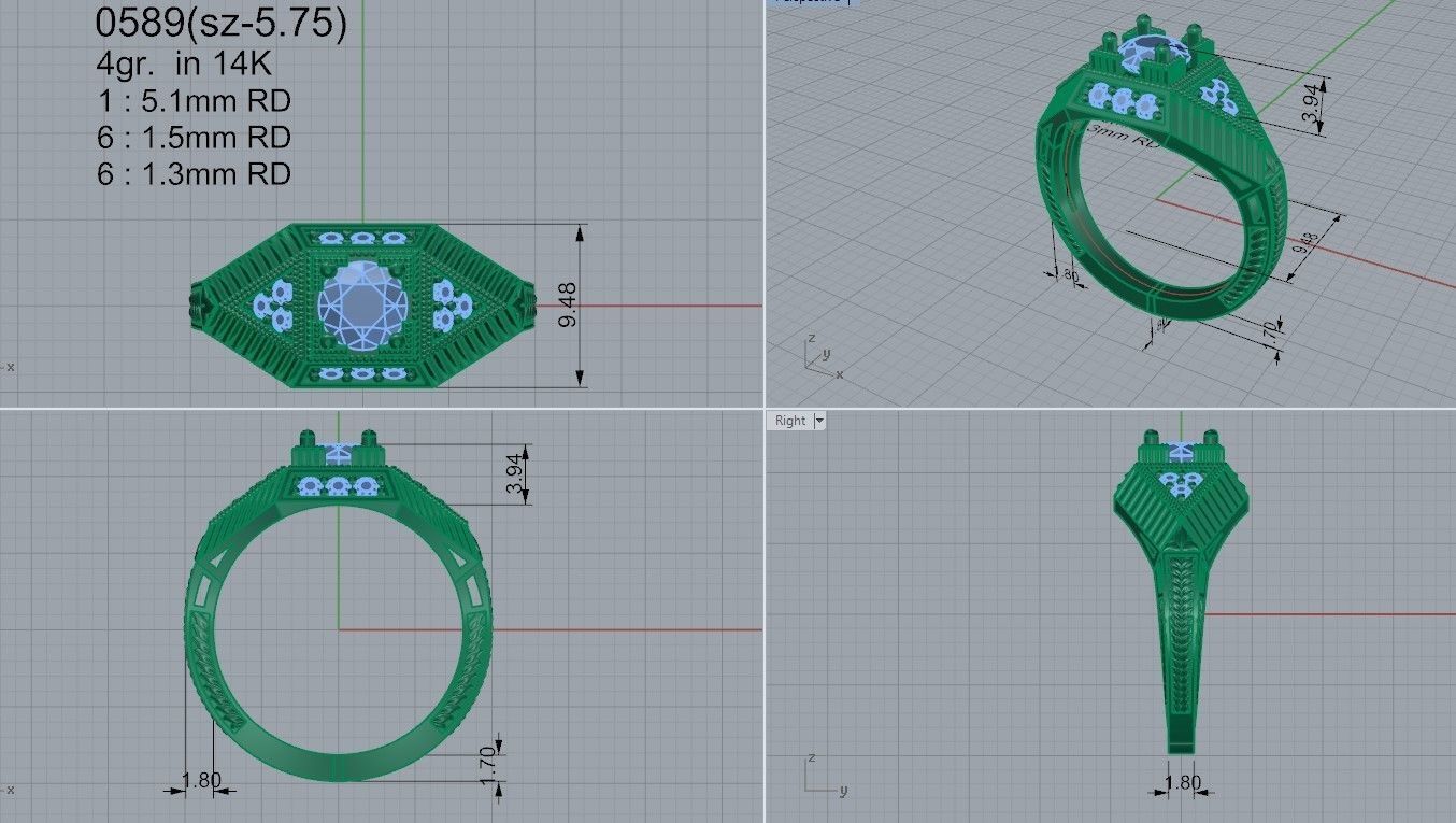 Fashion Diamond Ring 0589  3D print model_4