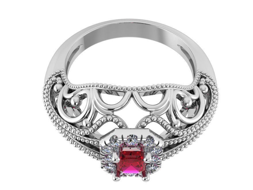 Emerald Halo Openwork Ring 0595 3D print model_2