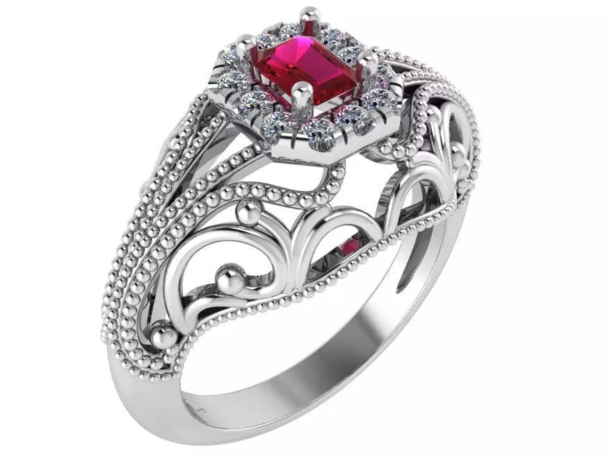 Emerald Halo Openwork Ring 0595 3D print model_0